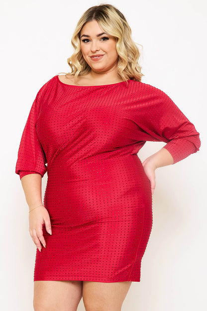 Symphony Dress - Shakira Rib With Rhinestone Plus Size Night Out Mini Dress