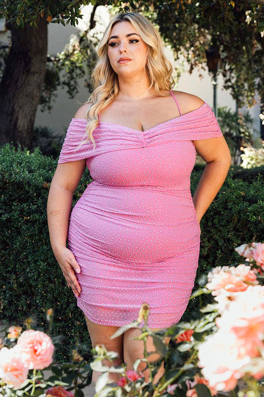 Symphony Dress - Rhinestone On Power Mesh Plus Size Night Out Mini Dress