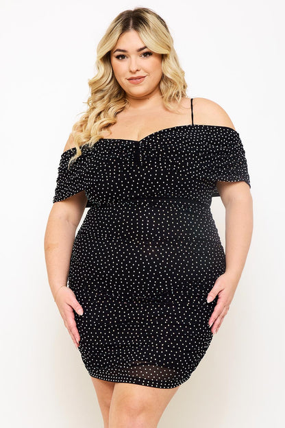 Symphony Dress - Rhinestone On Power Mesh Plus Size Night Out Mini Dress