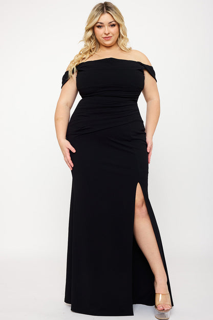 Symphony Dress - Off The Shoulder Pleated Plus Size Maxi Dress