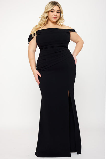 Symphony Dress - Off The Shoulder Pleated Plus Size Maxi Dress