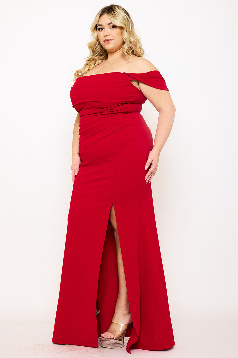 Symphony Dress - Off The Shoulder Pleated Plus Size Maxi Dress