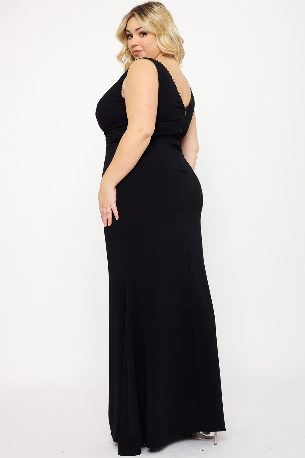 Symphony Dress - Mesh Detailed On Bust Pleated Plus Size Maxi Dress