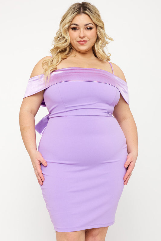 Symphony Dress - Contrast Fabric Open Shoulder Night Out Plus Size Mini Dress