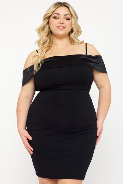 Symphony Dress - Contrast Fabric Open Shoulder Night Out Plus Size Mini Dress