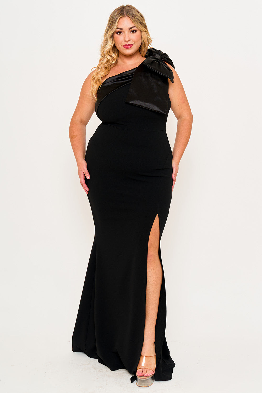 Symphony Dress - Fabric Contrast Of Techno Crepe And Satin Plus Size Maxi Dress