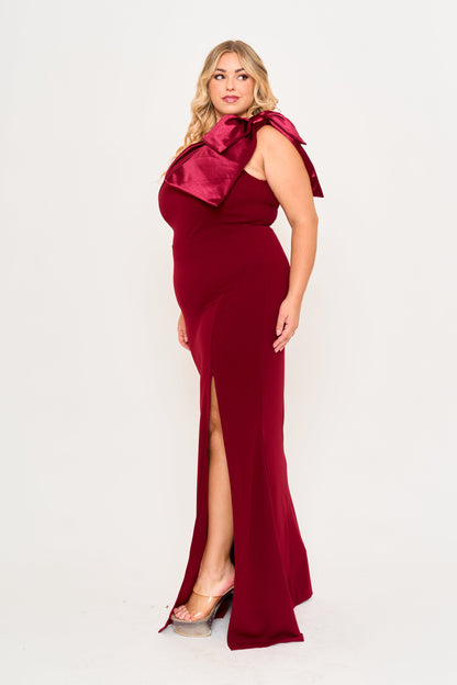 Symphony Dress - Fabric Contrast Of Techno Crepe And Satin Plus Size Maxi Dress