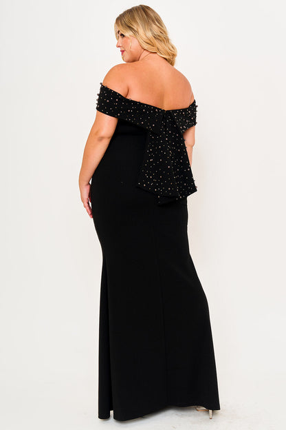 Symphony Dress - Pearl Beaded Detail Off The Shoulder Mermaid Plus Size Maxi Dress