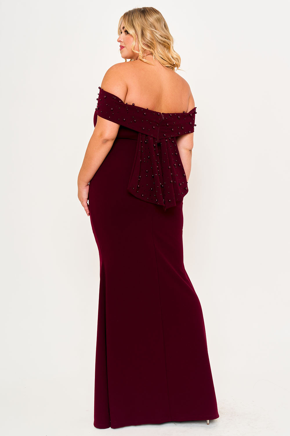 Symphony Dress - Pearl Beaded Detail Off The Shoulder Mermaid Plus Size Maxi Dress