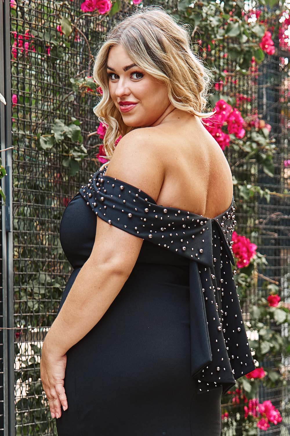 Symphony Dress - Pearl Beaded Detail Off The Shoulder Mermaid Plus Size Maxi Dress