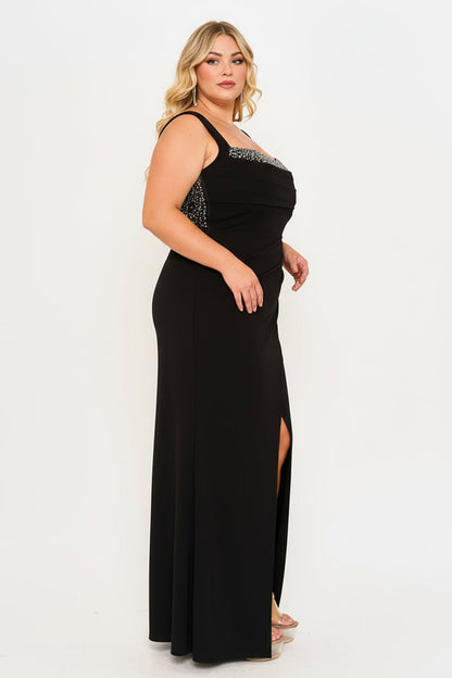 Symphony Dress - Pearl And Rhinestone Embellished Plus Size Maxi Dress