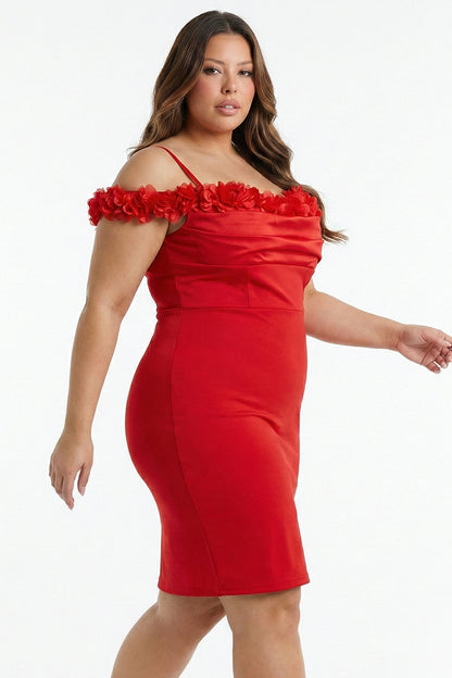 Symphony Plus Size Night Out Dress - Off The Shoulder Floral Appliques Plus Size Mini Dress