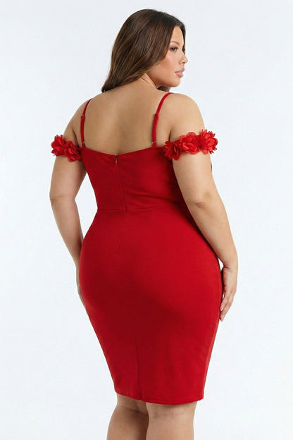 Symphony Plus Size Night Out Dress - Off The Shoulder Floral Appliques Plus Size Mini Dress