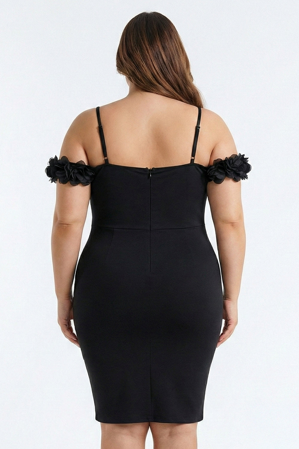 Symphony Plus Size Night Out Dress - Off The Shoulder Floral Appliques Plus Size Mini Dress