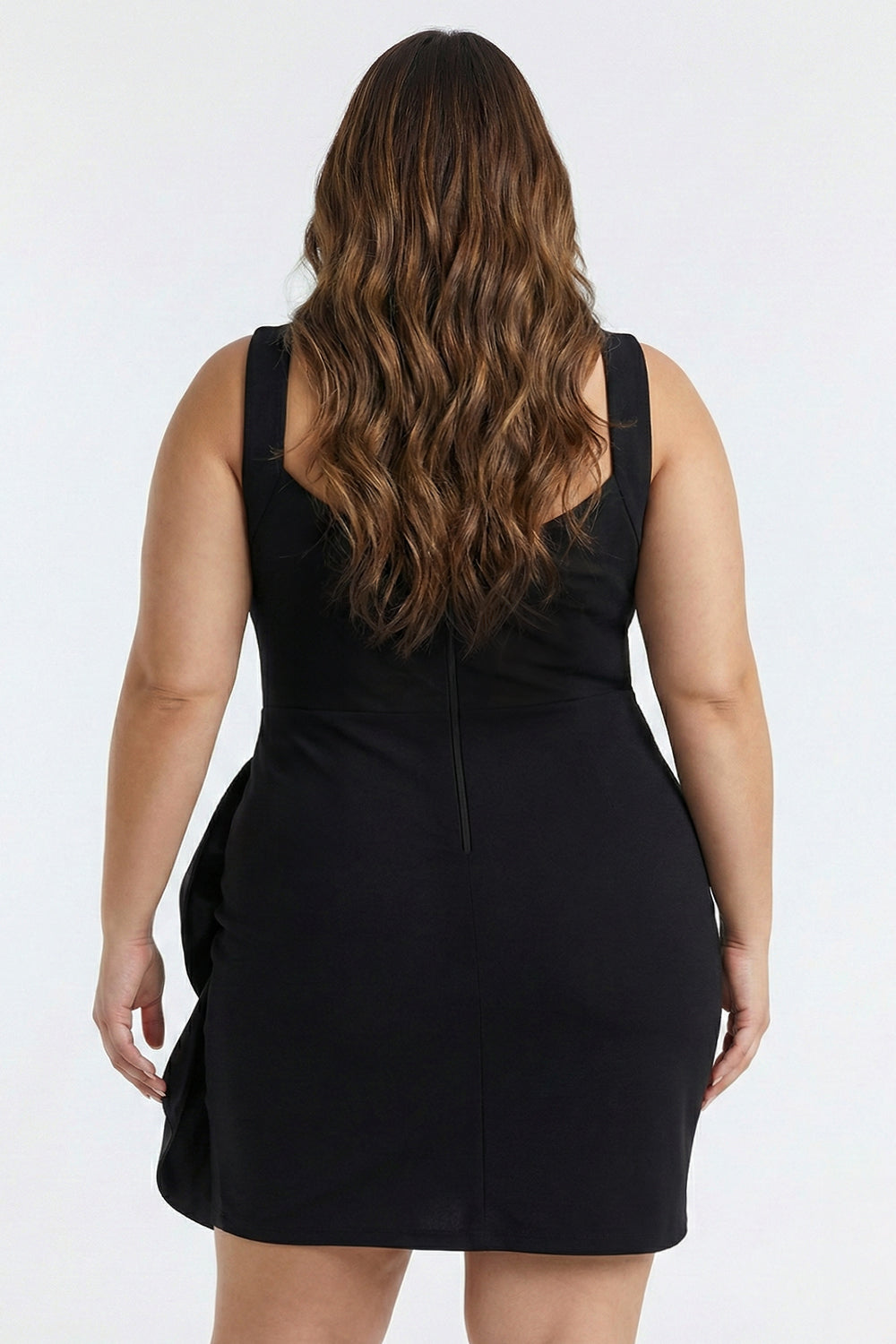 Plus Size Night Out Dress - Satin Bow Detail Fabric Contrast Plus Size Mini Dress