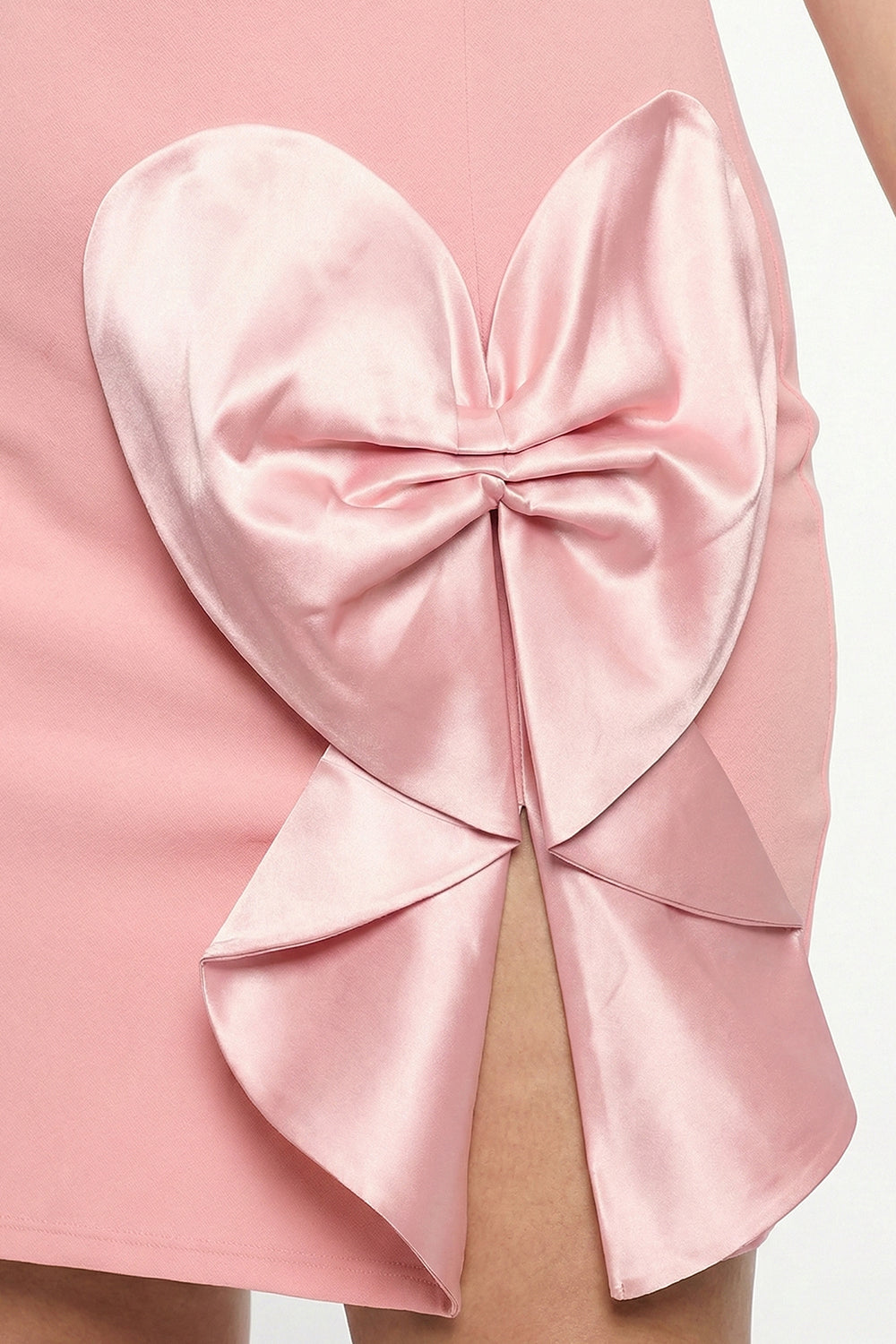Plus Size Night Out Dress - Satin Bow Detail Fabric Contrast Plus Size Mini Dress