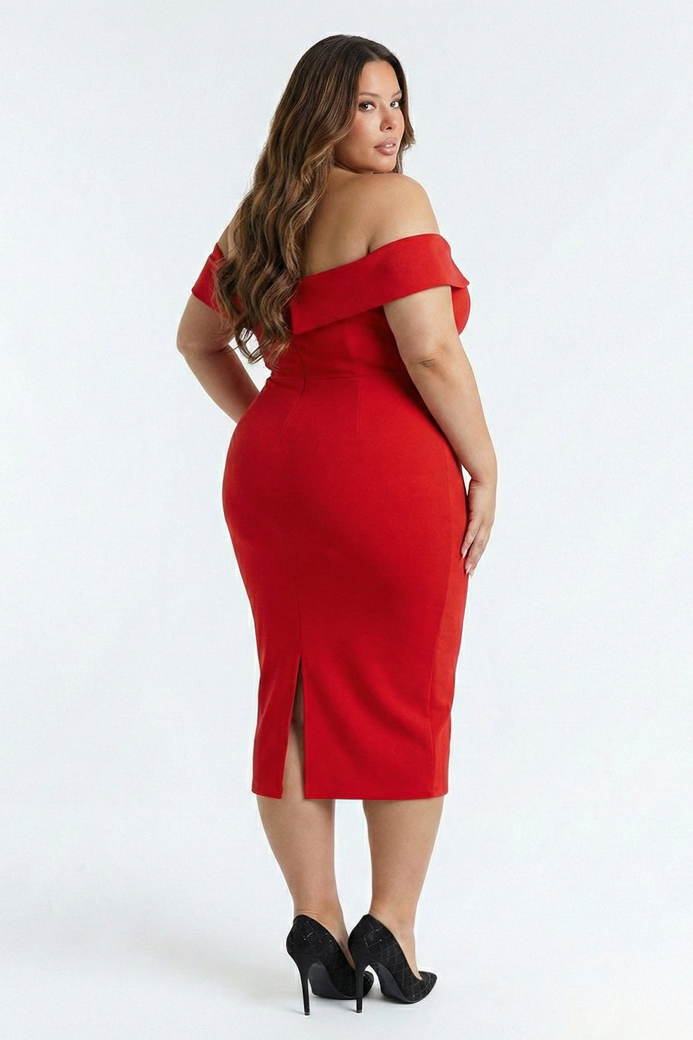 Plus Size Night Out Dress - Flower Corsage Side Detail Plus Size Midi Dress