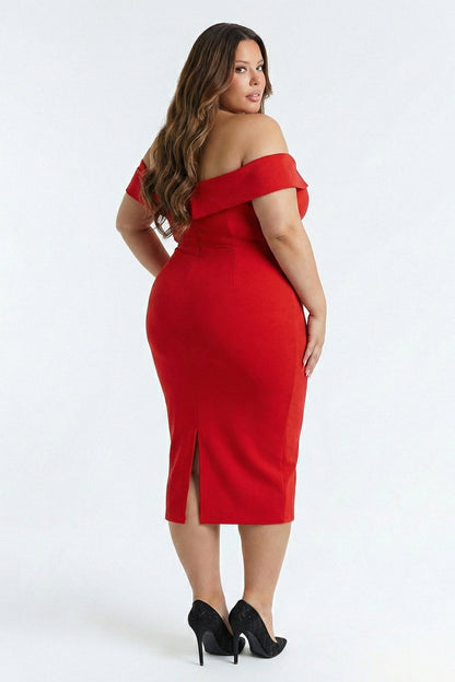 Plus Size Night Out Dress - Flower Corsage Side Detail Plus Size Midi Dress