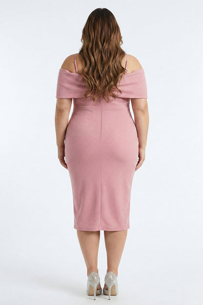 Plus Size Night Out Dress - Bow Front Off The Shoulder Plus Size Midi Dress