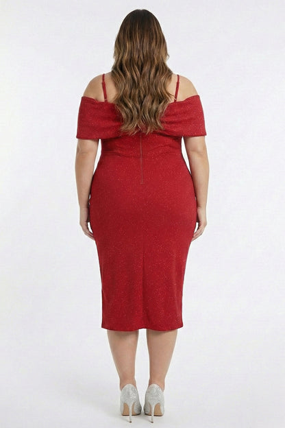 Plus Size Night Out Dress - Bow Front Off The Shoulder Plus Size Midi Dress