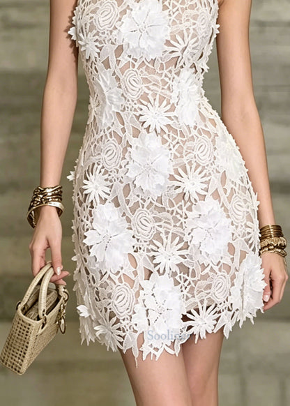Sexy Apricot Floral Slim Fit Lace Spaghetti Strap Dresses Summer