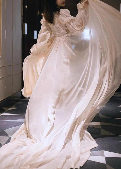Sexy Beige Lace Lace Up Tulle Pajamas Two Pieces Set Fall