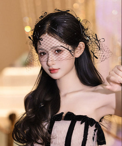 Sexy Black Tulle Zircon Bow HairPiece