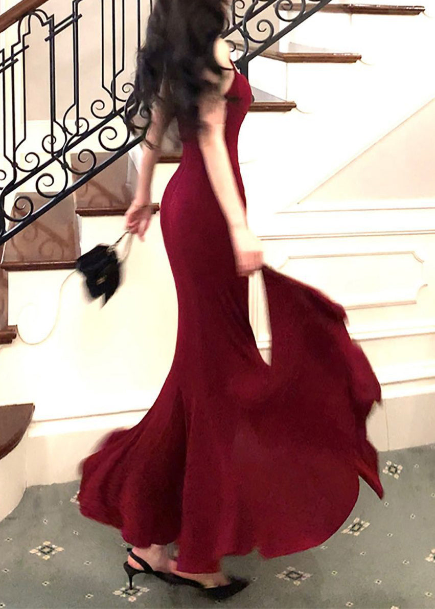 Sexy Mulberry Flattering Solid Knit Maxi Spaghetti Strap Dress Summer
