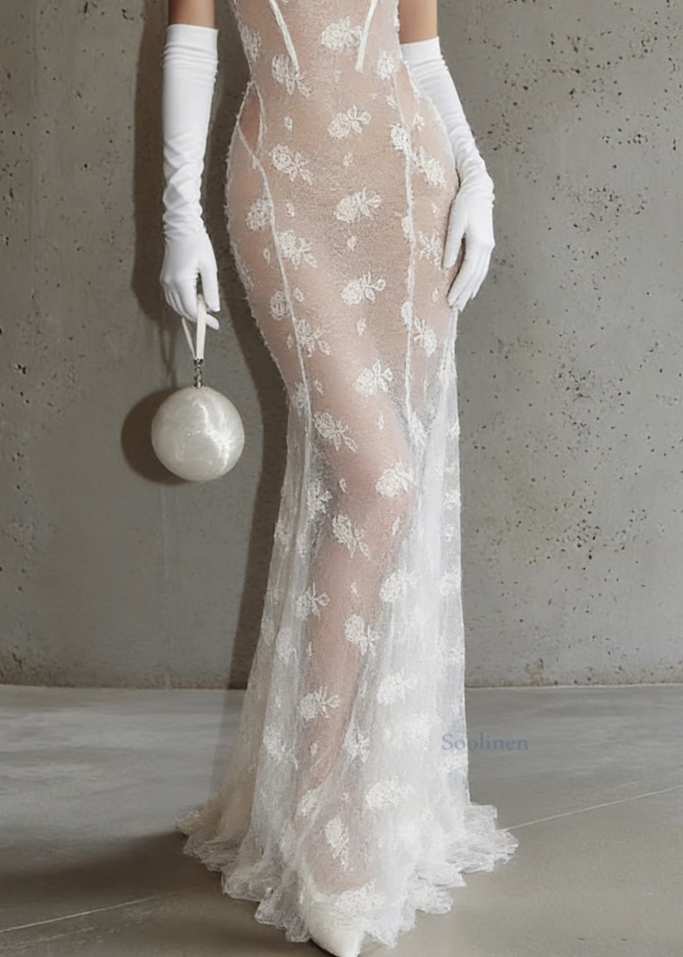 Sexy White Hollow Out Lace Perspective Tulle Maxi Dresses Sleeveless