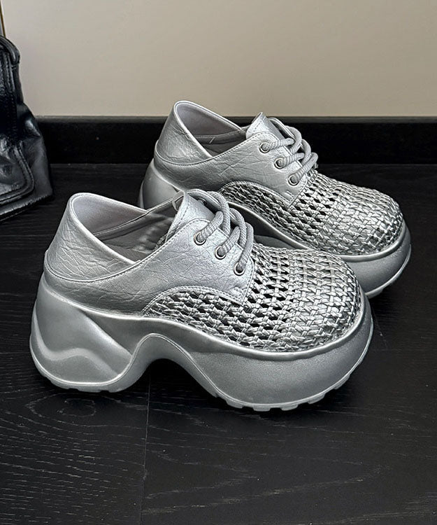 Silver Lace Up Splicing Fashion Platform Hollow Out Sandals