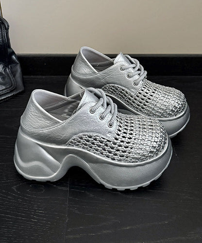 Silver Lace Up Splicing Fashion Platform Hollow Out Sandals