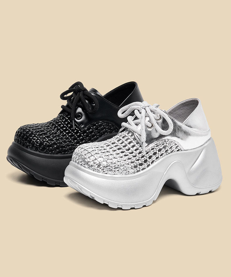 Silver Lace Up Splicing Fashion Platform Hollow Out Sandals
