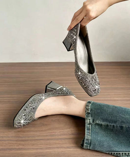 Silvery High Heels Chunky Sparkly Casual High Heels