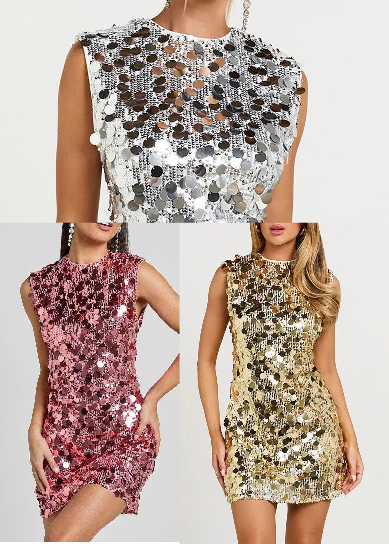 Silvery Silm Fit Tea Dress Sequins Wraped Sleeveless