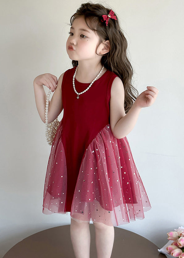 Simple Mulberry Sequins Patchwork Tulle Kids Girls Dress Summer