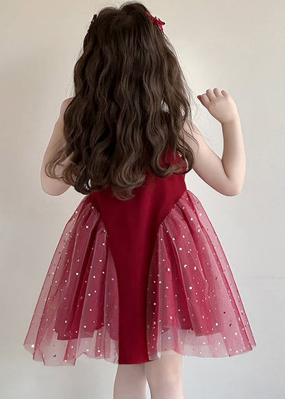 Simple Mulberry Sequins Patchwork Tulle Kids Girls Dress Summer