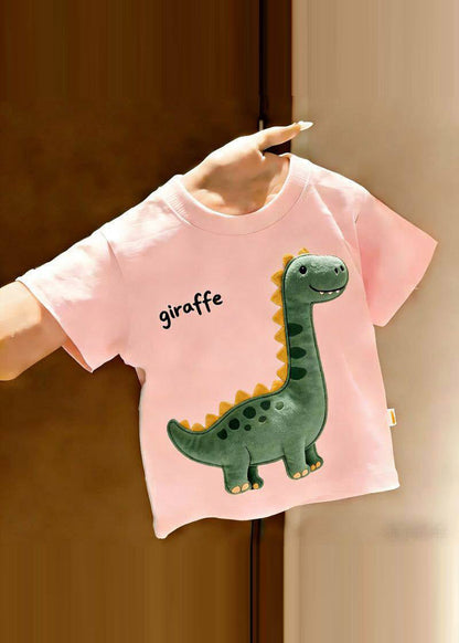 Simple Pink O-Neck Print Kids T Shirt Tops Short Sleeve