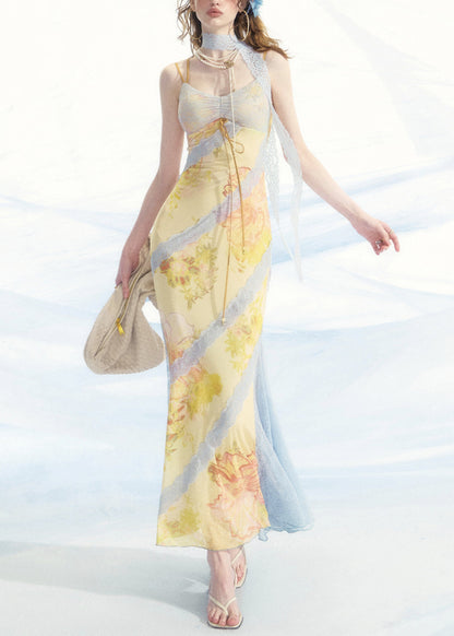 Slim Fit Blue Lace Patchwork Spaghetti Strap Dress Sleeveless