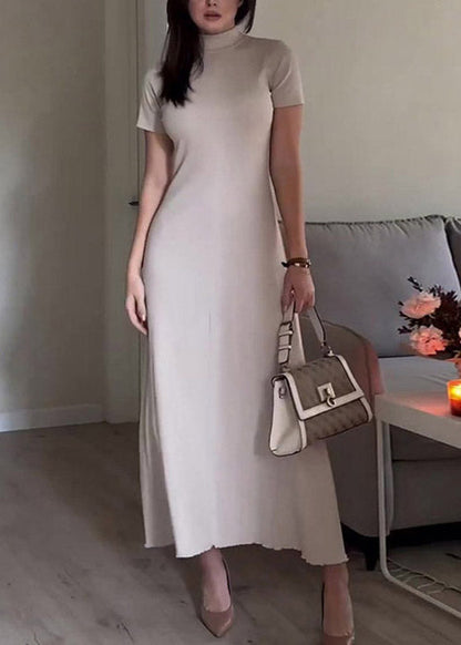 Slim Fit Grey Turtleneck Solid Cardigans And Long Dress Two Piece Set Fall