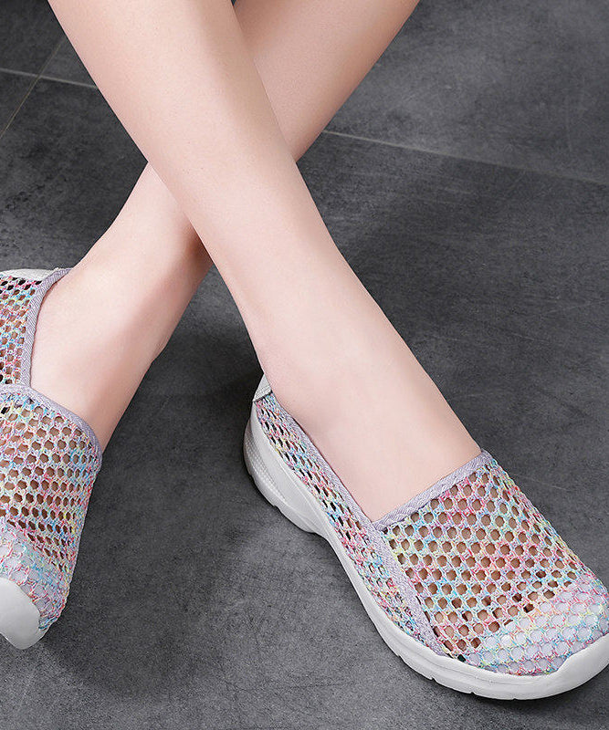 Soft Multicolour Hollow Out Flat Shoes For Women Knit Fabric