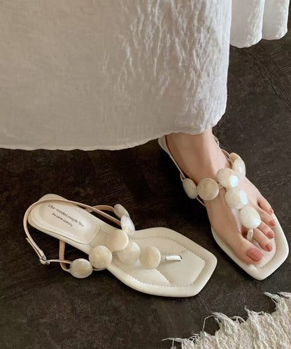 Soft White Flat Sandals Peep Toe Walking Sandals