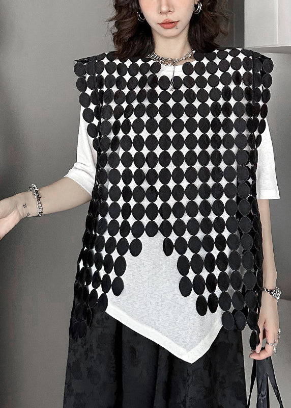 Streetwear Black Hollow Out Asymmetrical Vest Summer
