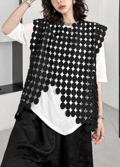Streetwear Black Hollow Out Asymmetrical Vest Summer
