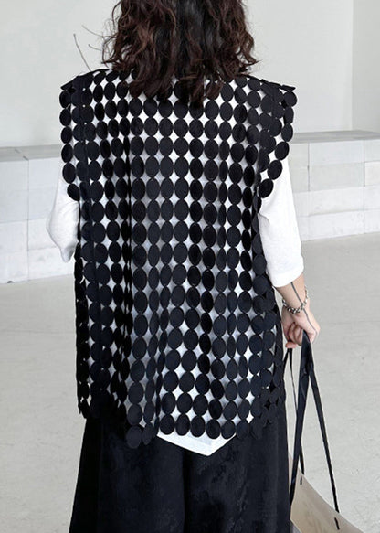 Streetwear Black Hollow Out Asymmetrical Vest Summer