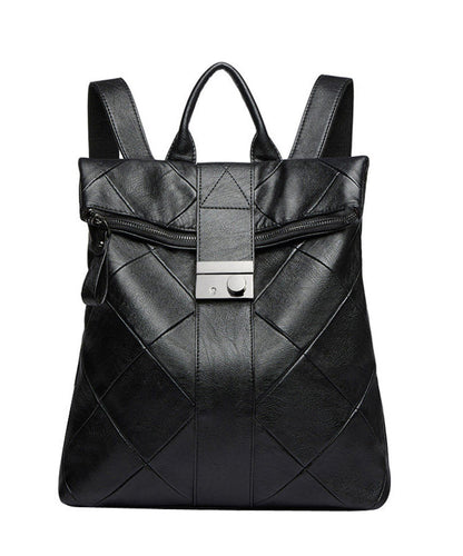 Style Black Plaid Large Capacity Faux Leather Versatile Backpack Bag