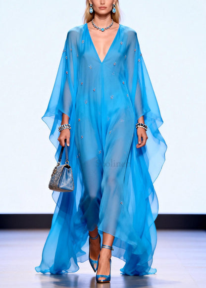 Style Blue Oversized Chiffon Holiday Dress Summer