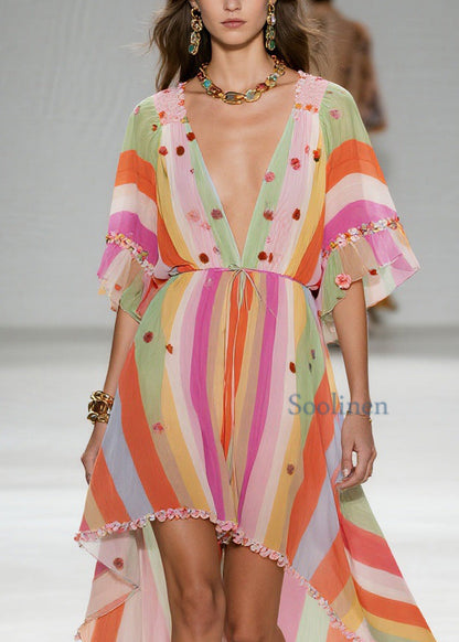 Style Floral Patchwork Low High Design Cotton Dress Summer