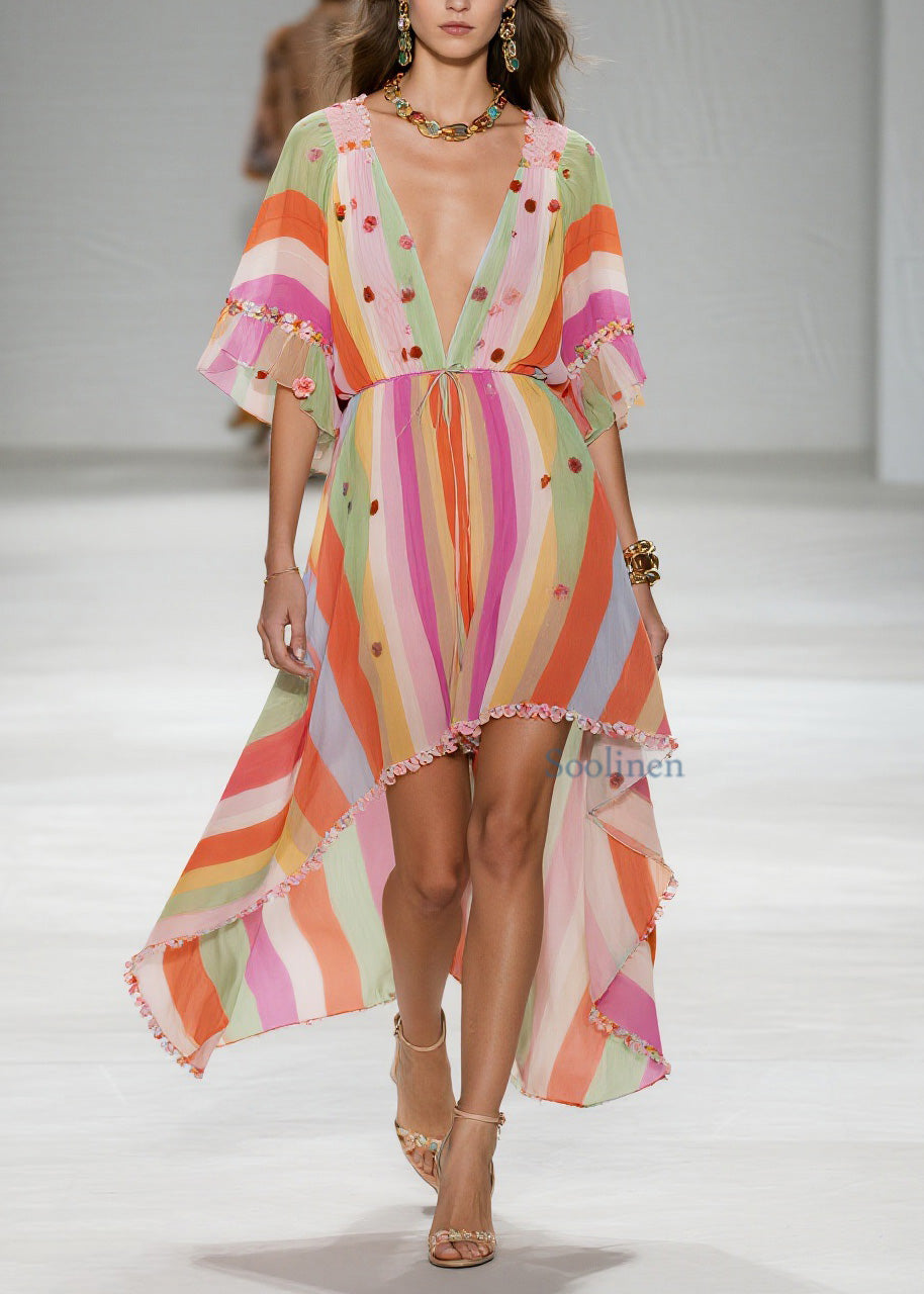 Style Floral Patchwork Low High Design Cotton Dress Summer