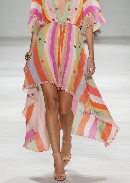 Style Floral Patchwork Low High Design Cotton Dress Summer
