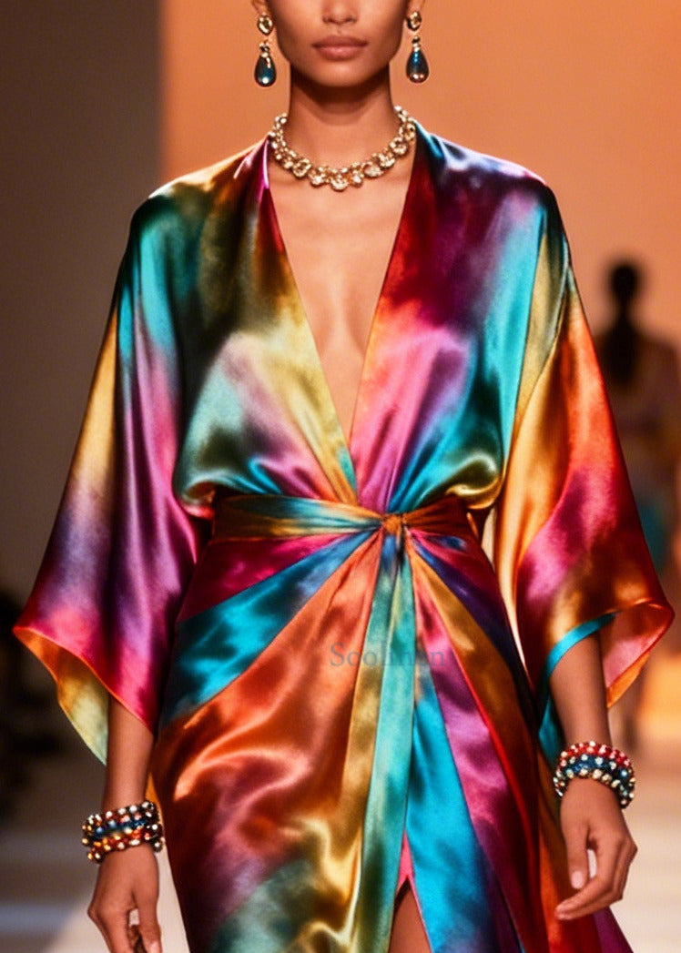 Style Gradient Color Side Open Draping Chiffon Beach Dress Summer